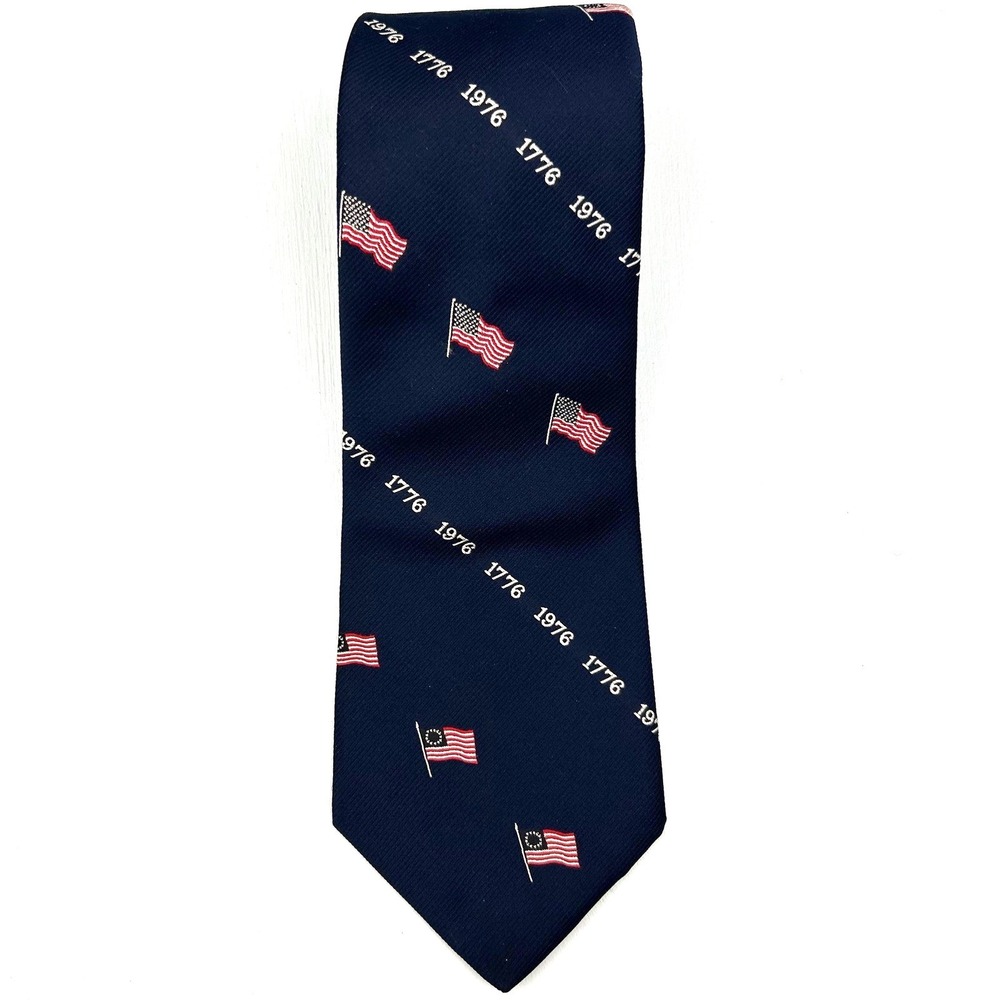 Vintage Magee Mens Bicentennial Tie Navy Blue American Flag 1776 1976‎ 150Years